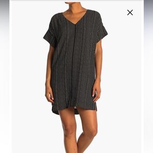 Striped V-Neck Tunic Dress - Black